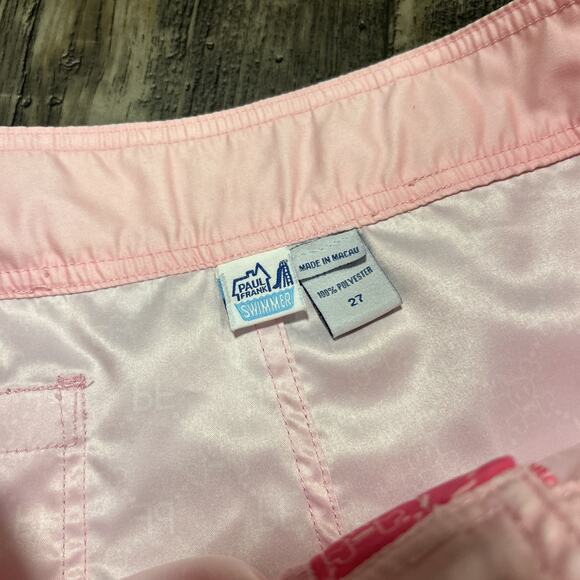 RARE Y2K PAUL FRANK Swimmer PF Skurvy Skull Board Shorts Surf Size 27 Women Pink - Picture 5 of 6